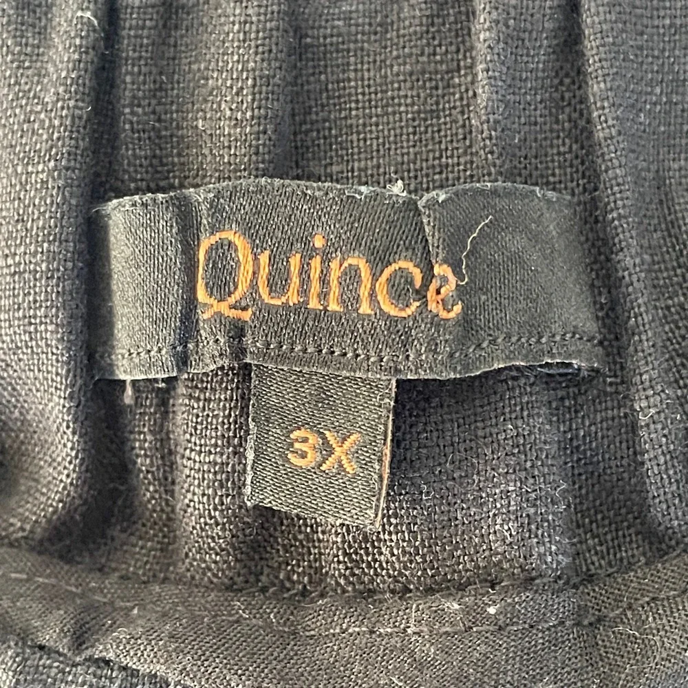 Quince European Linen Pants Womens 3X Black Very Good Cropped Elastic Waist